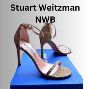 Stuart Weitzman 7M classy metallic heels 3.5”heel gunmetal neutral platinum